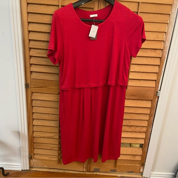 J Jill Sangria Red Slub Knit Layered Dress Size L Buttons Back Pockets Stretch - Picture 12 of 14